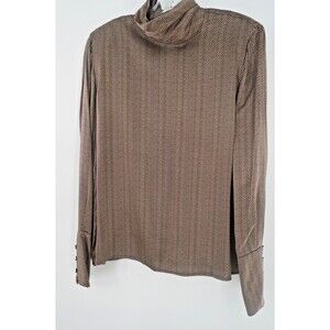 Dana Buchman Size 14 Librarian Chic Ruched Neck 100% Silk Brown Herringbone Top